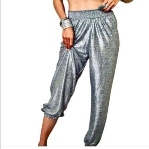 Anthropologie Shimmer Joggers Lounge Pants Sz Small Metallic Silver